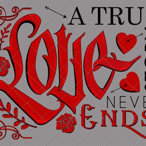 4 x True Love Story Never Ends imagen digital, Día de San Valentín / Amor Corazón Arte, DESCARGA INSTANTE