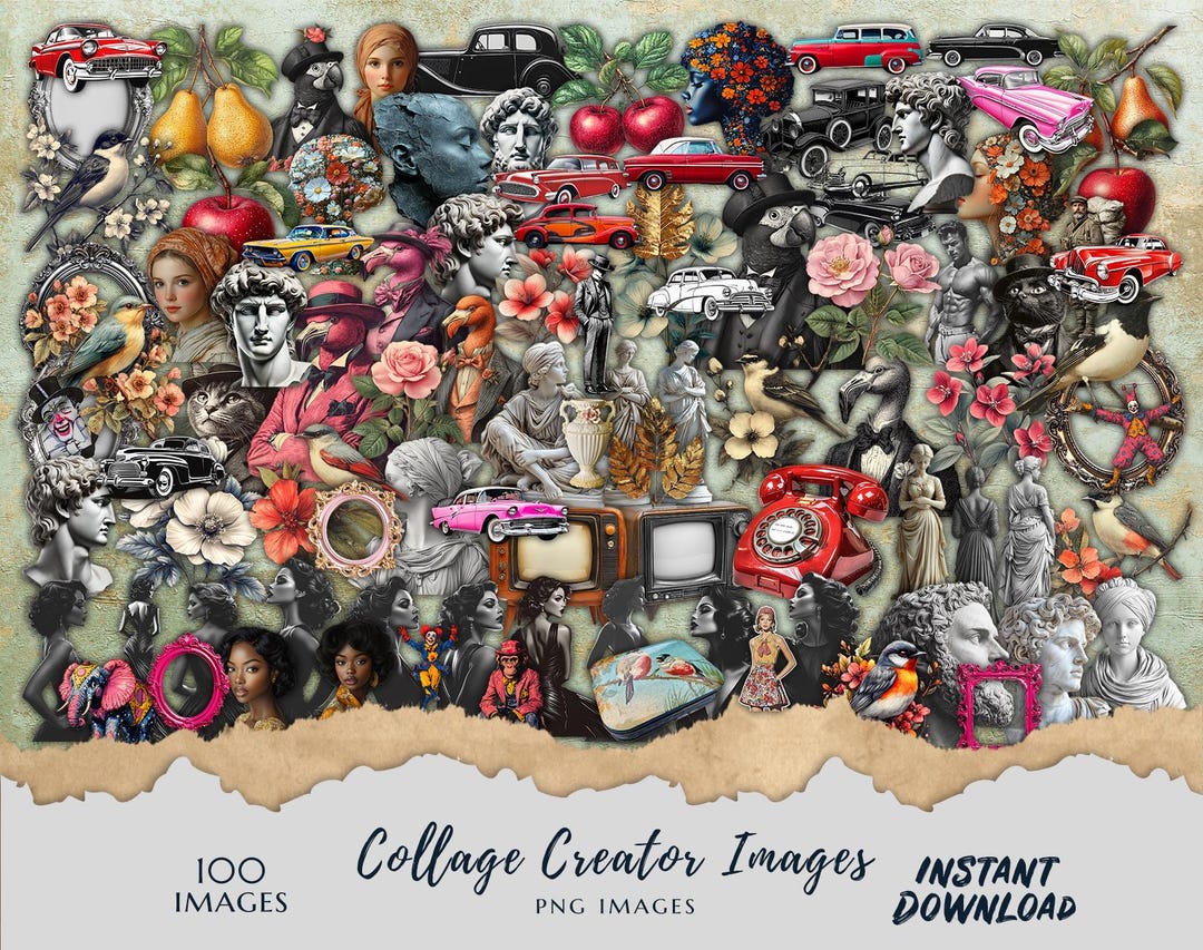 Vintage Collage Creator Image Pack – 100 PNG Images – Instant Digital ...