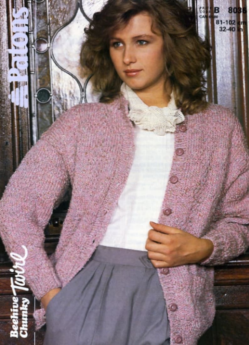 Patons 8036 Knitting Pattern Ladies Check Textured Cardigan Etsy Hong