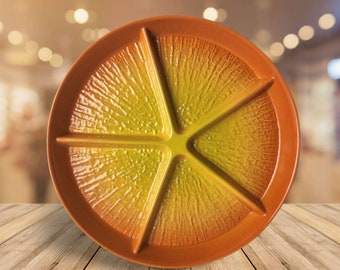 Carlton Ware Round Orange Yellow Sky Sunglow Serving Platter Dish with 5 compartments