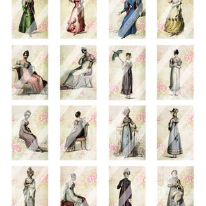 16 Rectangle Art Images Digital Collage Sheet – 1.5” & 2.25” Old time vintage victorian edwardian fashion Images INSTANT DWONLOAD