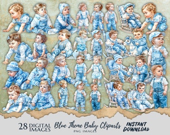 Baby Clipart Images 28 Cute Blue Theme PNG Bundle Sweet baby Illustrations Instant Download