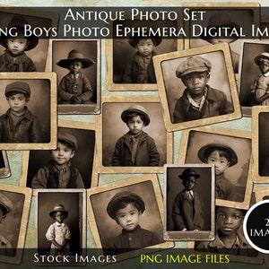 Antique Photos Set, Young Boys Photo, CDV Cabinet Card, Junk Journal Supplies, Antique Photos, Little Kid Photos, Ephemera, Digital Download