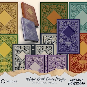 Antique Book Cover Design Bundle – Digital Download | 10 Vintage ...