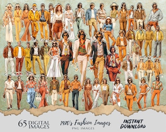 1970s Retro Men Women & Kids Fashion Images DIY Stickers, Retro Junk Journal, Retro Ephemera, Fussy Cuts,Instant Digital Download, 65 images