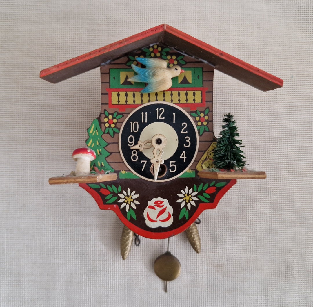Mini Vintage German Key Winding Wooden Decorative Cuckoo Clock Etsy UK