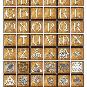 Celtic Letters & Symbols Digital Collage Sheet - 1.25&quot; x 1.25&quot; Square