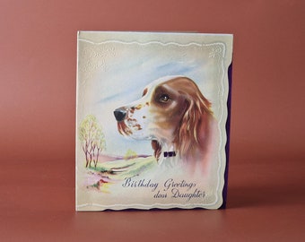 Vintage Used Dog Theme Dear Daughter Birthday Greeting Card , Cute Dog Theme , Used Card With Writing On It