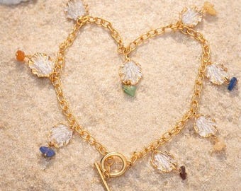 Collar de sirena, gargantilla dorada de playa, collar de concha acrílica, joyería oceánica