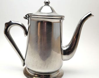 Vollrath 18-8 Stainless Steel Coffee Pot: Vintage Gooseneck Spout, Hinged Lid