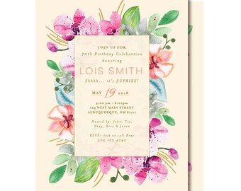 Orchid Birthday Invitation, 70th Birthday Party, Elegant Tropical Invitations