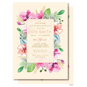 Orchid Birthday Invitation, 70th Birthday Party, Elegant Tropical Invitations