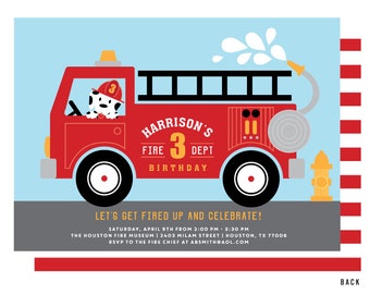 firetruck invitation etsy