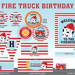 INSTANT DOWNLOAD - Fire Truck Party for your little firefighter. Birthday decorations with dalmatian fire dog, hydrant and red fire engine,