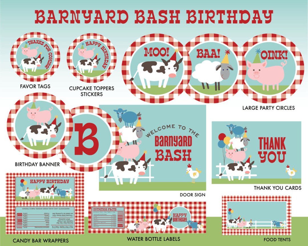 INSTANT DOWNLOAD Farm Birthday Party Printables, Barnyard Party Package ...