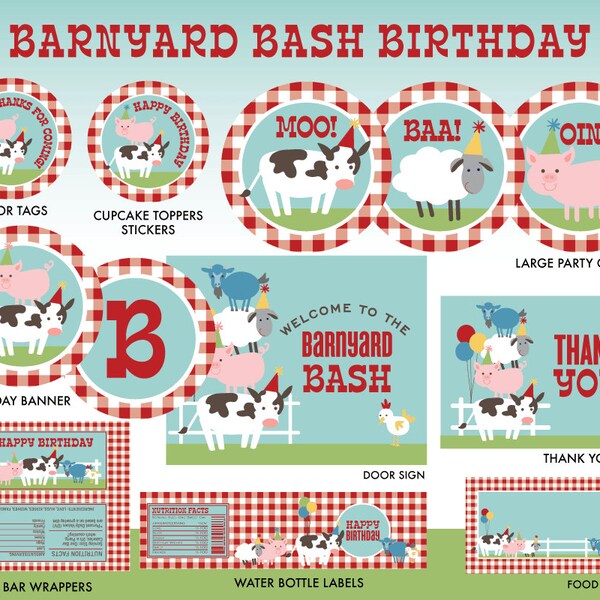 INSTANT DOWNLOAD - Farm Birthday Party Printables, Barnyard Party Package, Farm Printables Decorations