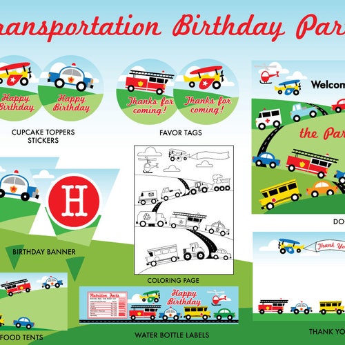 INSTANT DOWNLOAD Transportation Birthday Party Printables - Etsy