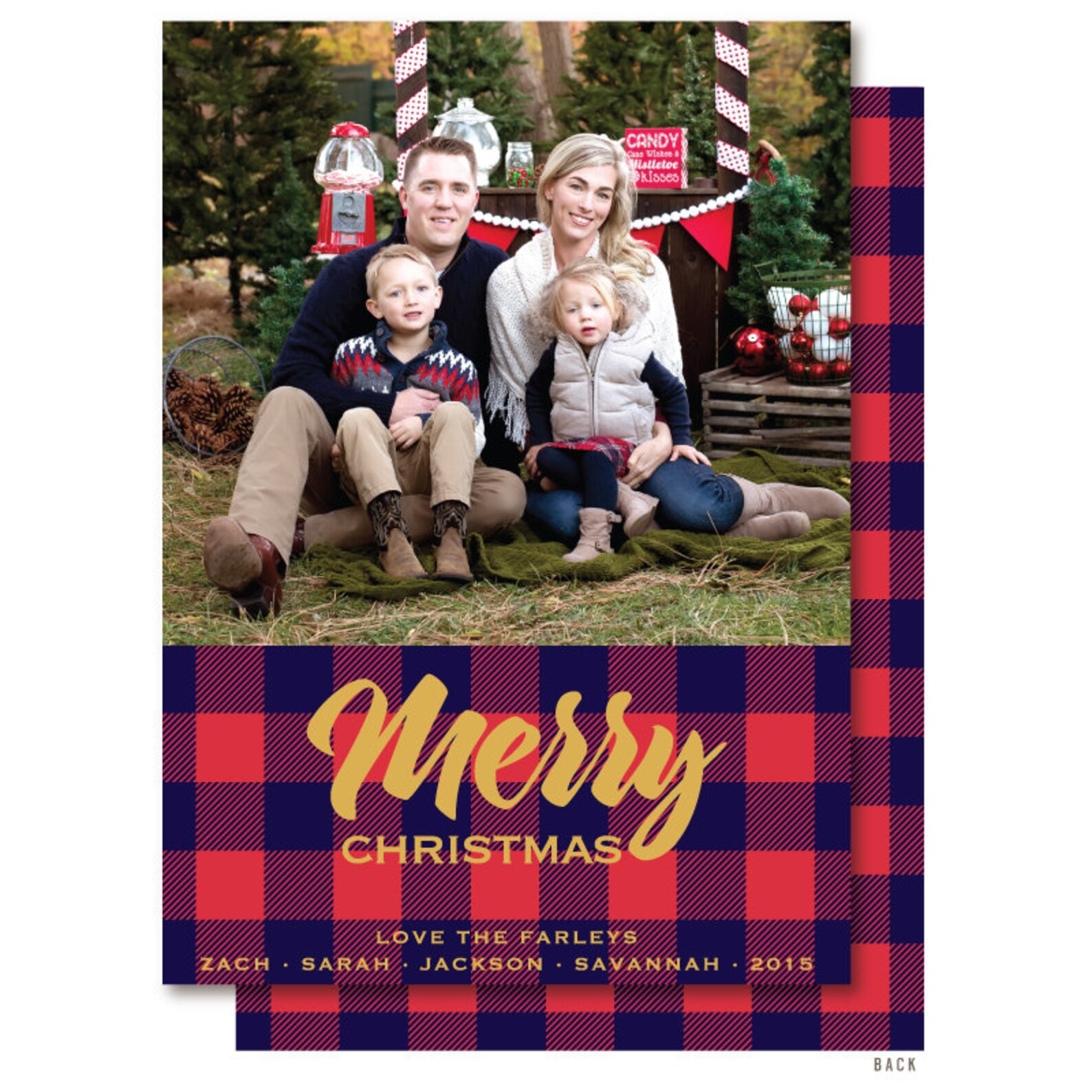 Plaid Christmas Card Rustic Holiday Photo Cards Red and Navy Etsy