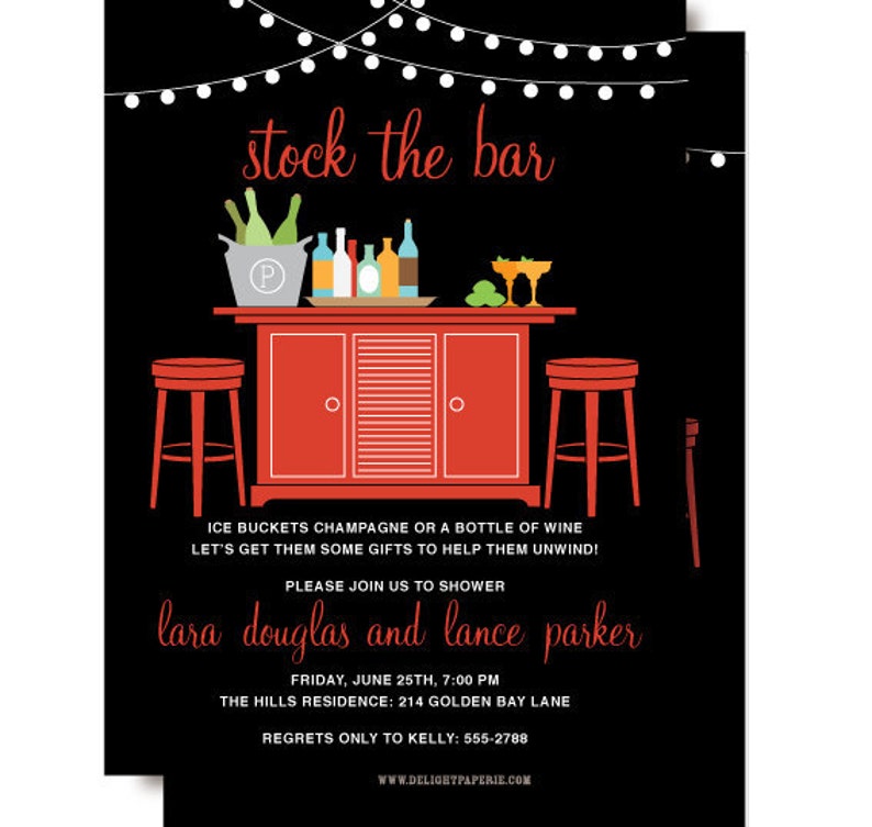 Stock the Bar Invitation, perfect for couples shower, engagement, housewarming or cocktail party. With personalized champagne ice bucket. image 1