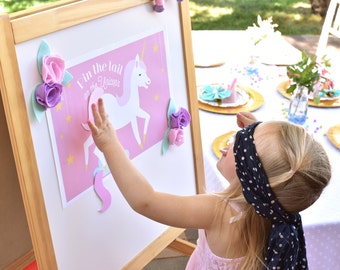 INSTANT DOWNLOAD - Pin the Tail on the Unicorn for your unicorn party.  Birthday party games for little children in pink and purple.