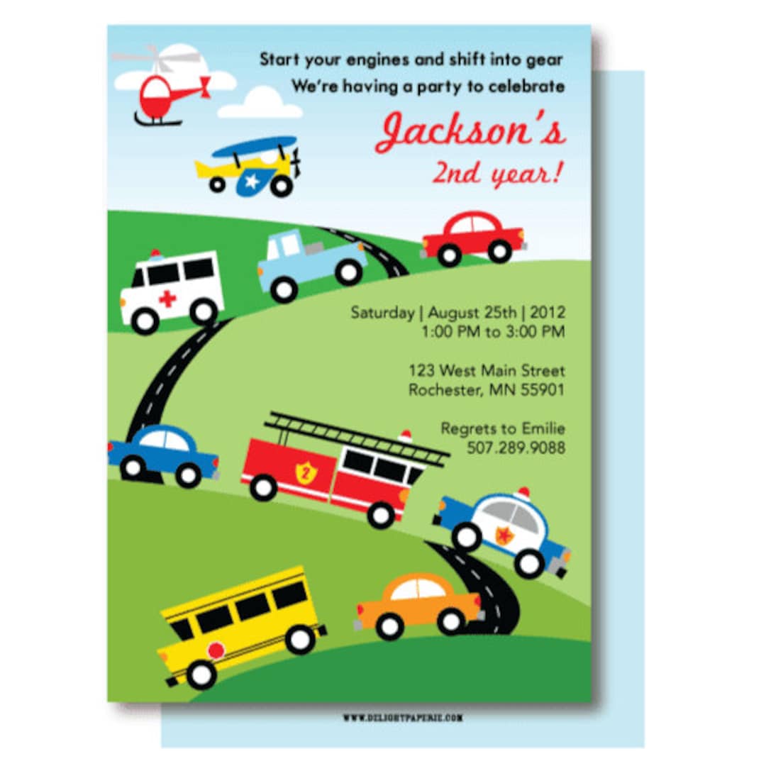 Transportation Birthday Invitation, Car Truck Boys Birthday Party