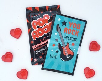 Pop Rocks Valentine Stickers Kids Classroom Valentines School Valentine INSTANT DOWNLOAD Editable File Customized Personalized Guitar