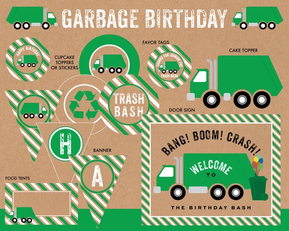 Garbage Birthday Party Printables Truck
