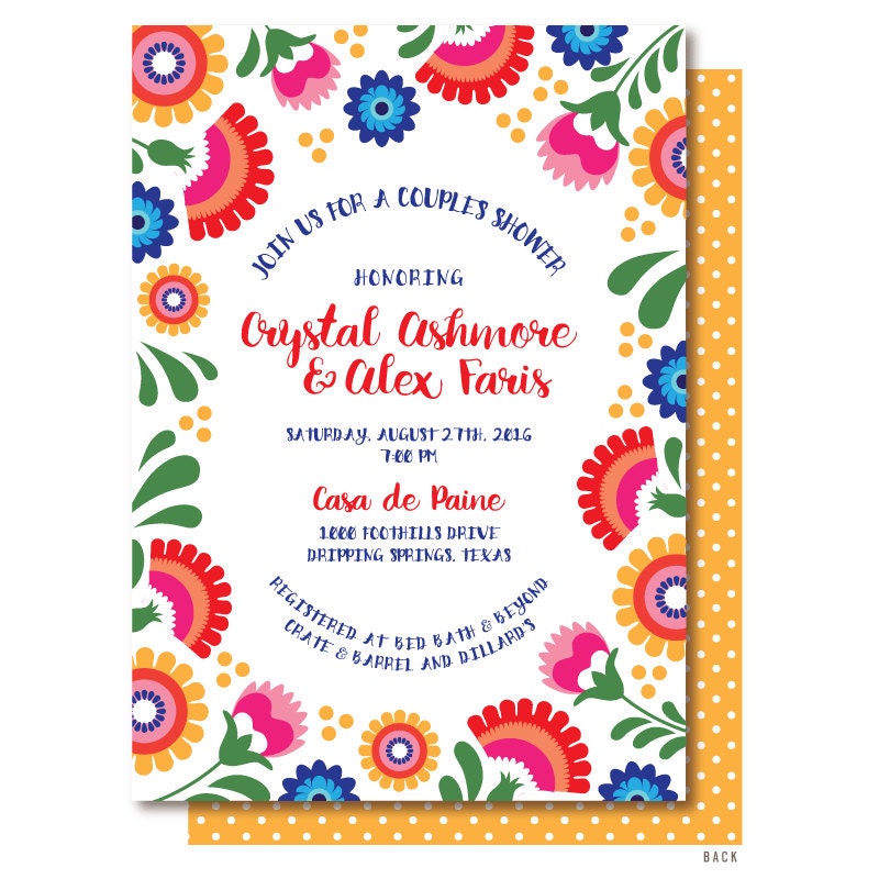 Mexican Shower Invitations Folk Art Mexican Invitation Etsy