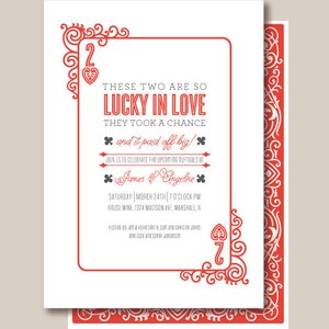 Casino Couples Shower Invitation, for a lucky in love couple. Also perfect Vegas wedding invitations on a vintage two of hearts playing card