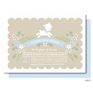 Lamb Baptism Invitation, Blue Boys Little Lamb Christening Invitations, Printed or Printable