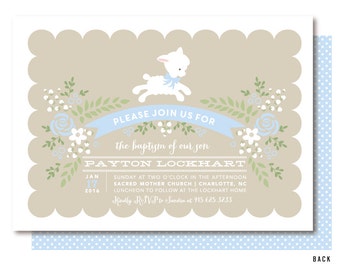 Lamb Baptism Invitation, Blue Boys Little Lamb Christening Invitations, Printed or Printable