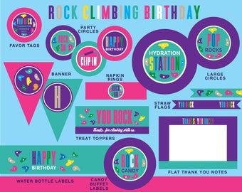 INSTANT DOWNLOAD - Rock Climbing Party Package, Rock Climbing Birthday, Climbing Party Printables