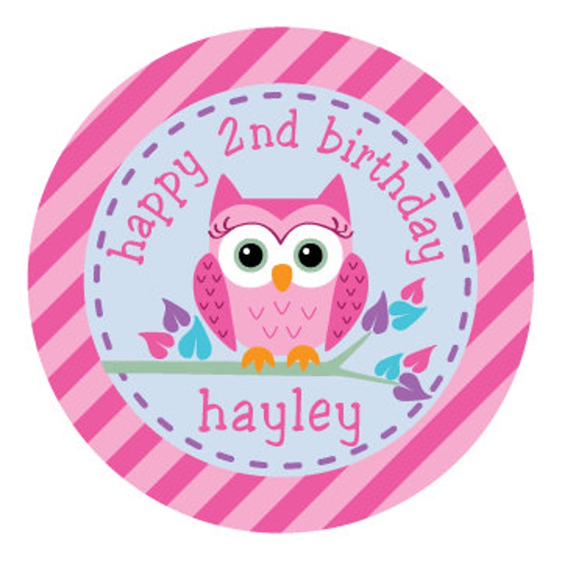 Owl Birthday Party Invitations for first or second birthday. A pink owl sitting in a tree. With pink, purple and aquamarine. What a hoot image 3