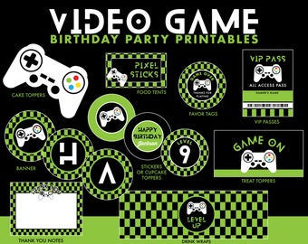 INSTANT DOWNLOAD Video Game Birthday Party Package.  Perfect for rolling game truck parties.  Editable, personalized party decorations.