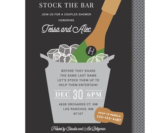 Stock the Bar Couples Shower Engagement Invitation with Ice Bucket and Champagne