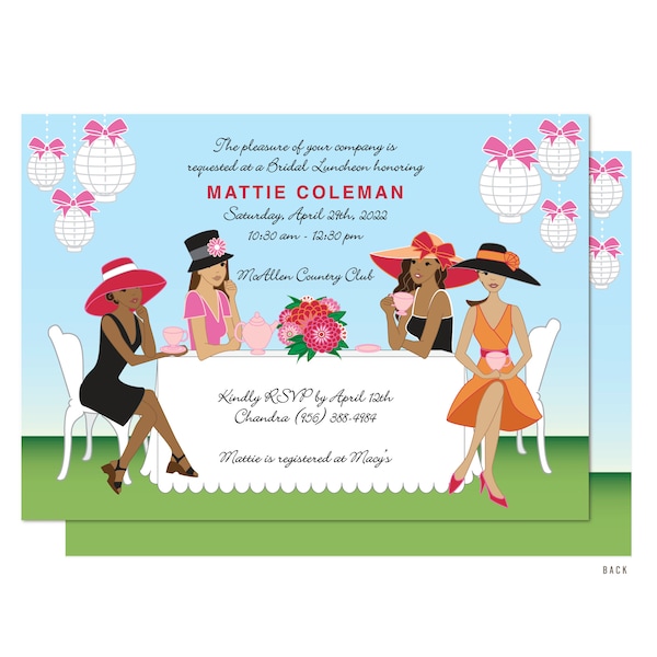 African American Bridal Tea Shower Invitation, Garden Birthday Party Invitations, Printable or Printable