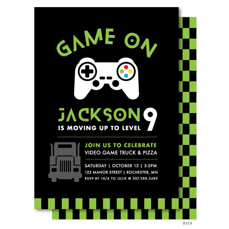 Video Game Birthday Invitation For A Game Truck Party Green Etsy