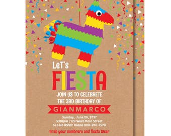 Mexican Birthday, Piñata, Fiesta Invitation, Printable or Printed