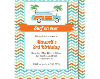 Surfer Birthday Invitation, Surf Party Invitations, Pool Party Invite, Beach Birthday, Printable or Printed