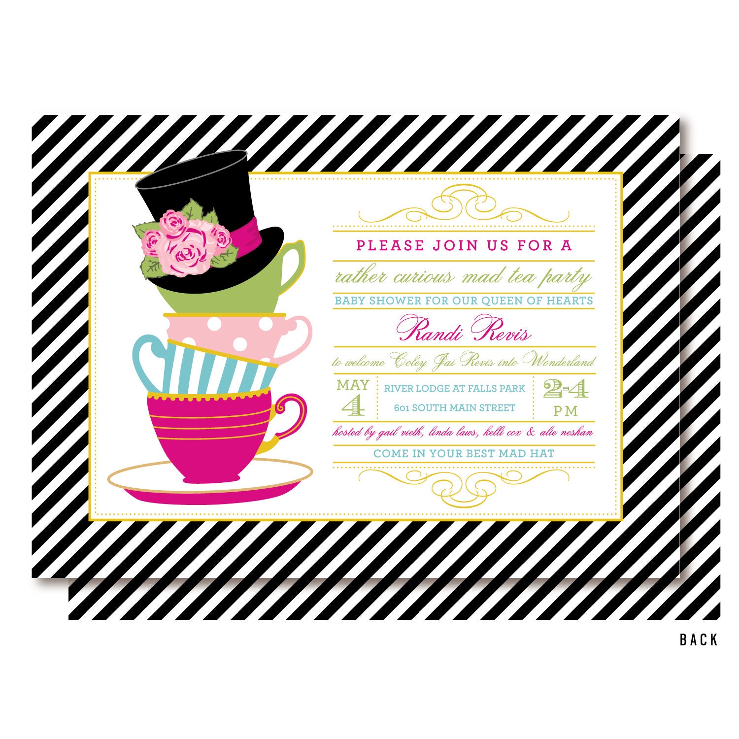 Alice in wonderland gatefold invitations Mad hatter tea party personalized  invites 5x7