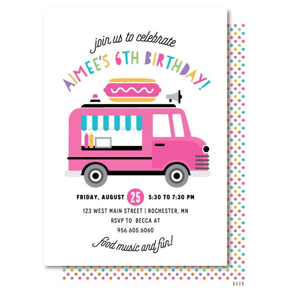 Food Truck Invitations Carnival Food Birthday Party Hot Dogs Burgers
