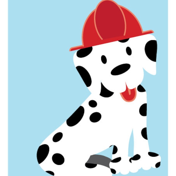 INSTANT DOWNLOAD - Pin the Tail on the Dog birthday party game! A firehouse dalmatian puppy in a firefighter hat waiting for the firetruck.