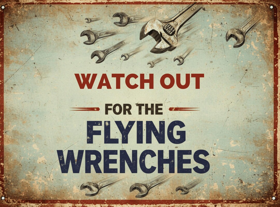 Flying Wrenches Sign Printable | Funny Garage Wall Art | Mechanic Shop ...