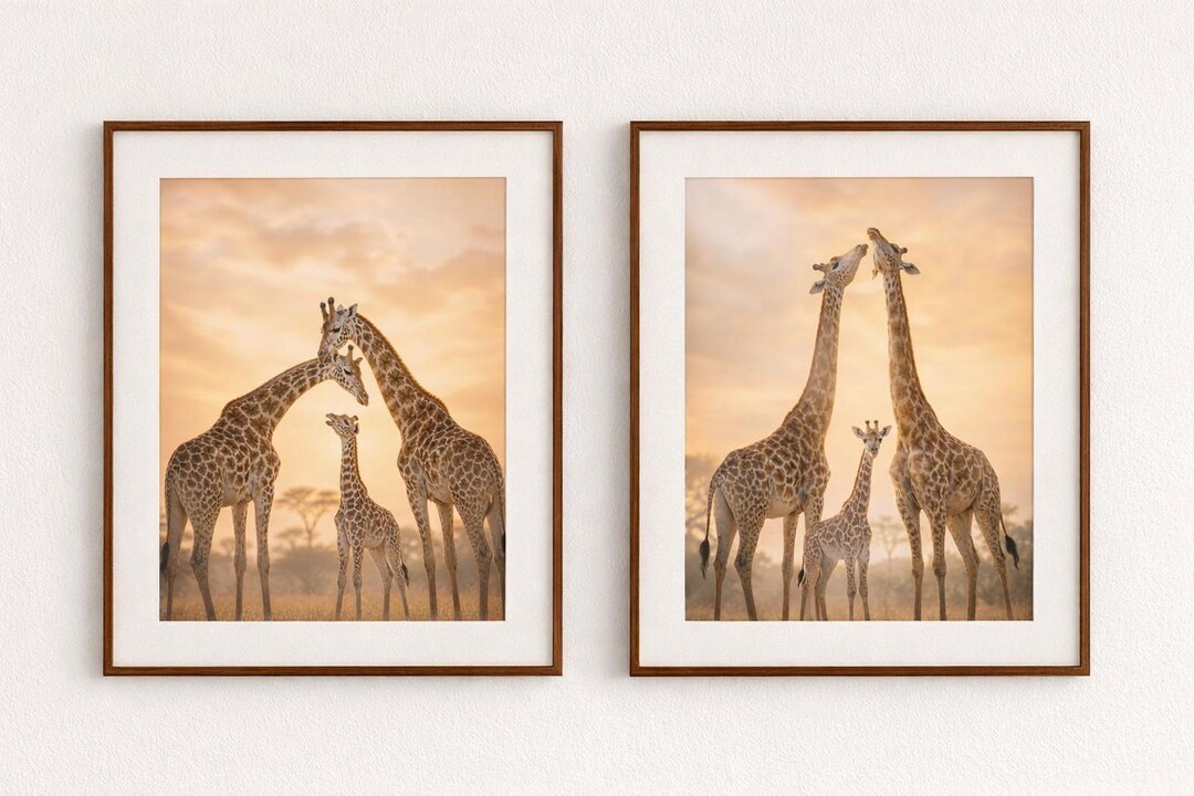 Giraffe Family Wall Art | Safari Sunset Prints | African Wildlife Decor ...