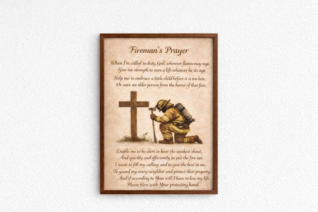 Fireman's Prayer Wall Art Print – Rustic Christian Firefighter Decor ...