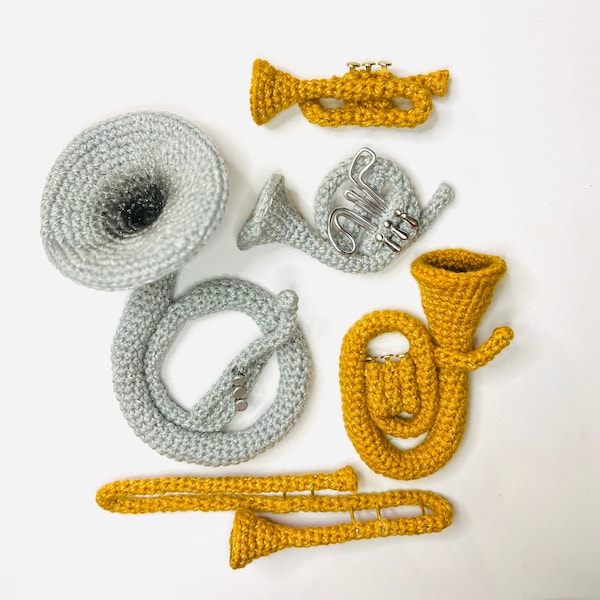 MUSTER PDF Blechblasinstrumente Amigurumi Schnittmuster Set mit Trompete, Posaune, Waldhorn, Tuba, mehr!