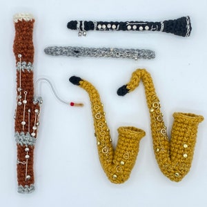PATTERNS PDF Woodwind Instruments Amigurumi Pattern Set with Saxophones, Clarinet, Flute, and Bassoon