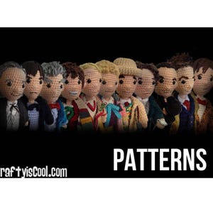 PATROON-pdf's Megaset van 14 - alle 12 tijdreisdokters plus extra dokter met politiedoos gehaakte amigurumiPATRONEN