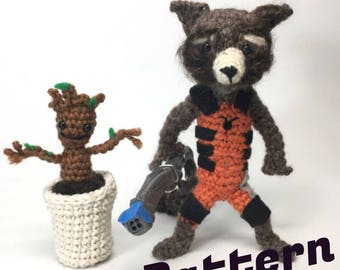 PATTERN PDF Amigurumi Raccoon and Free Baby Plant Crochet doll Amigurumi Pattern