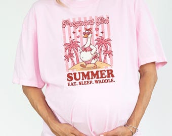 Chemise d'été drôle de fille enceinte, t-shirt de maternité mignon de canard, t-shirt graphique rétro de manger de sommeil de dandine, haut esthétique de cadeau d'annonce de bébé